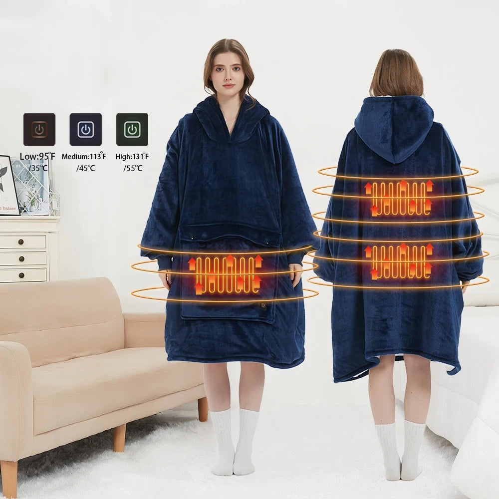 Heated Flannel Lamb Fleece Hooded Blanket