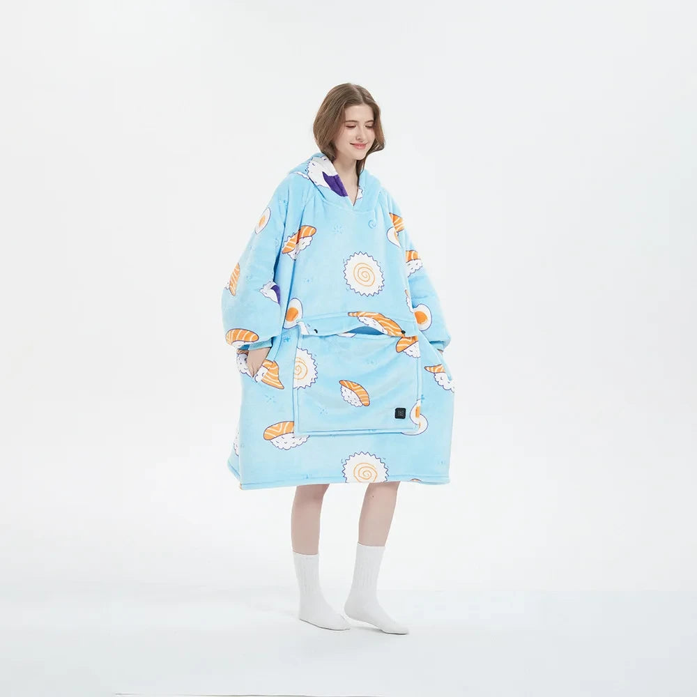 Heated Flannel Lamb Fleece Hooded Blanket