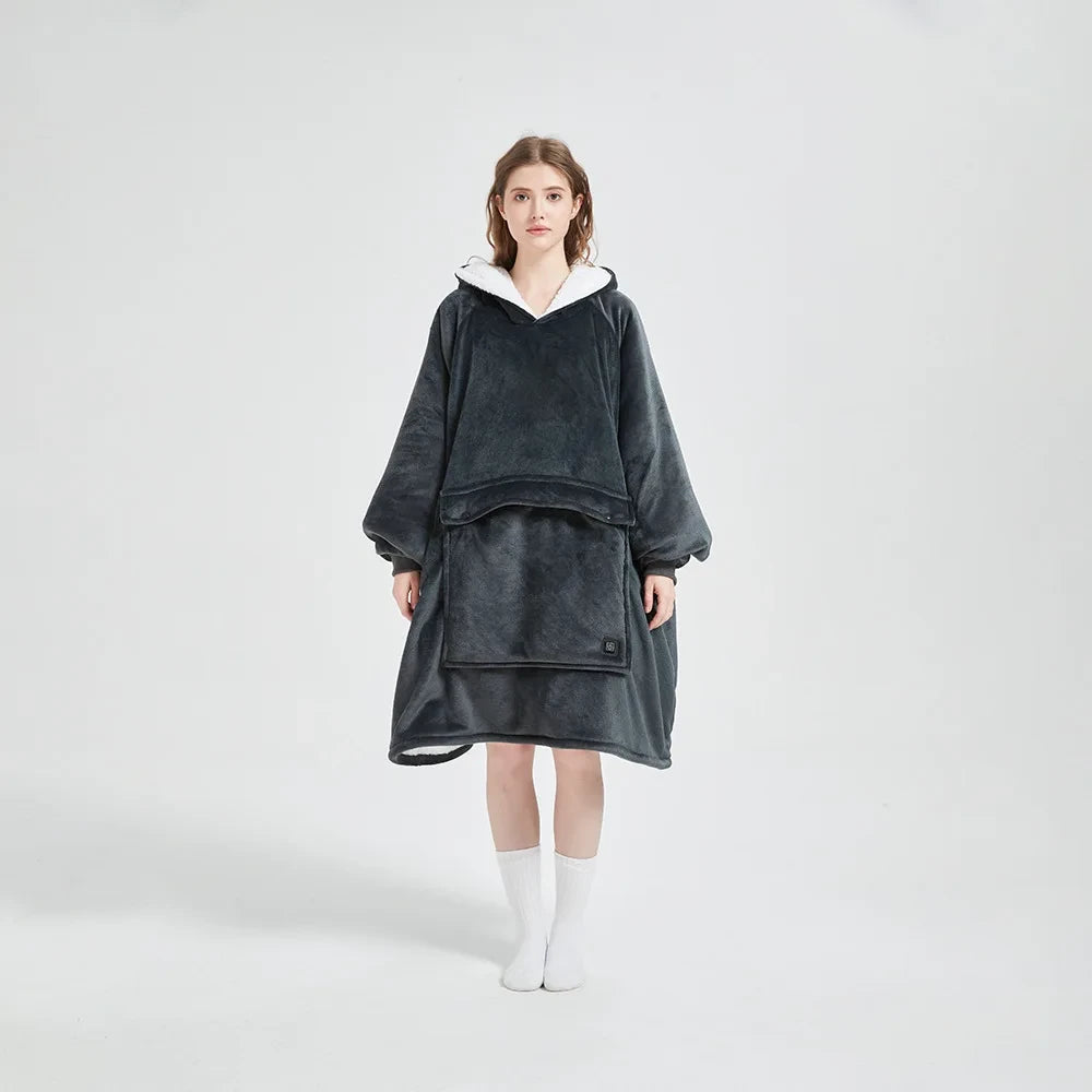 Heated Flannel Lamb Fleece Hooded Blanket