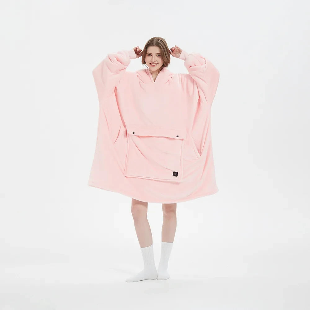 Heated Flannel Lamb Fleece Hooded Blanket