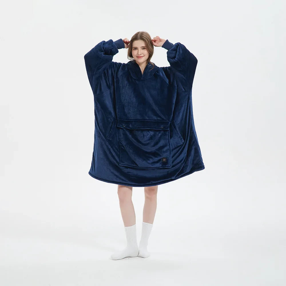 Heated Flannel Lamb Fleece Hooded Blanket