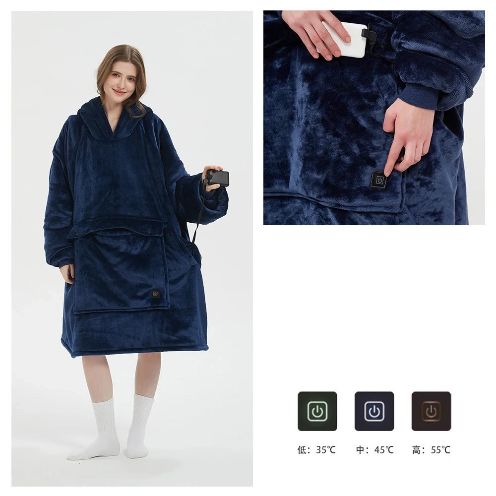 Heated Flannel Lamb Fleece Hooded Blanket