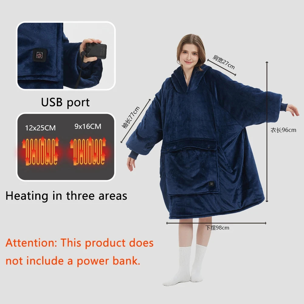 Heated Flannel Lamb Fleece Hooded Blanket