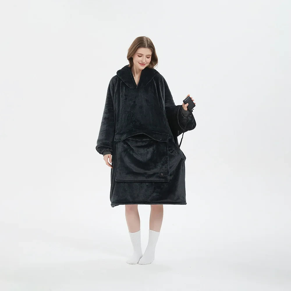 Heated Flannel Lamb Fleece Hooded Blanket